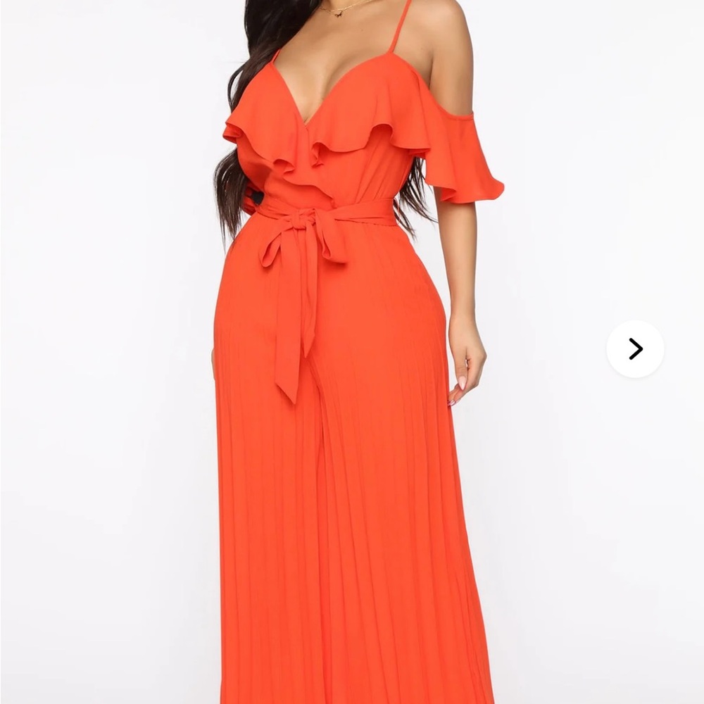 Women's Orange Ruffle Jumpsuit